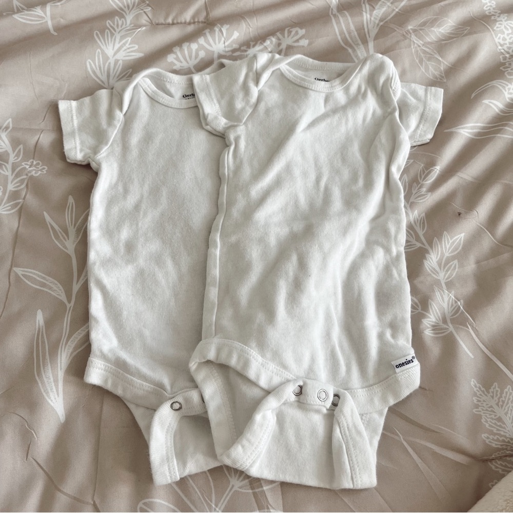 set of 2 white gerber baby onesies